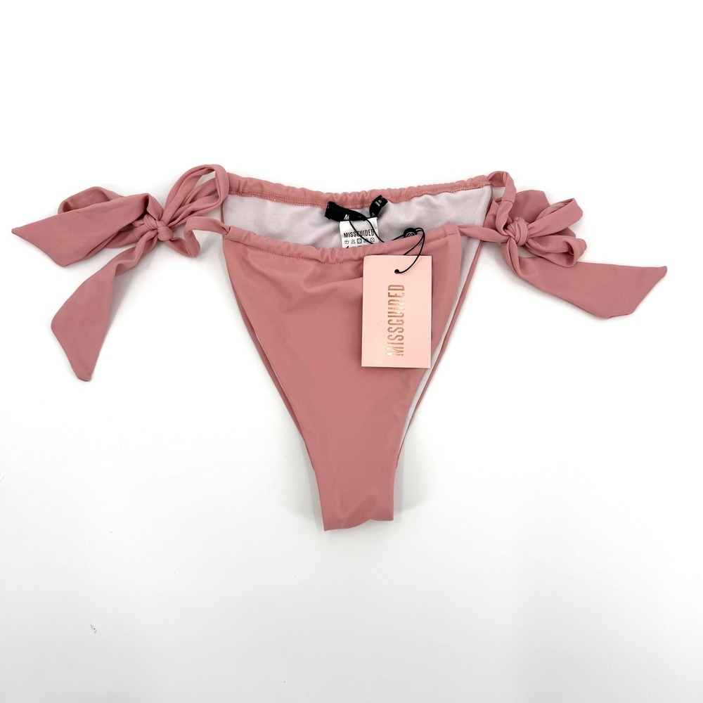 Missguided Rose Pink Thick Tie Side Bikini Bottom High Leg L4236405 US‎ 8 NEW